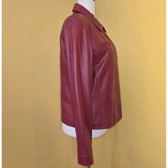 GALLERY Womens Red Leather Jacket Size L Zip Front Genuine Leather Lined Classic - Picture 3 of 11